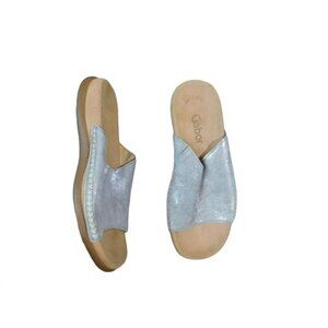 Gabor Size 36 / 5.5 US Silver Slide Comfy Boho Sandals Leather